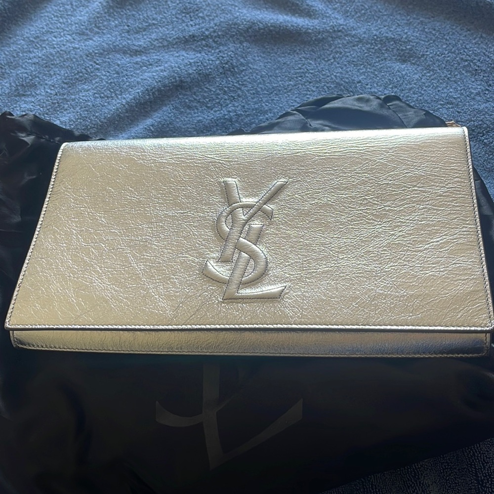 Yves Saint Laurent YSL silver evening bag